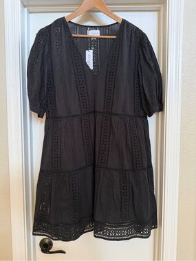 Velvet by Graham & Spencer Black Eyelet Tiered Mini Dress